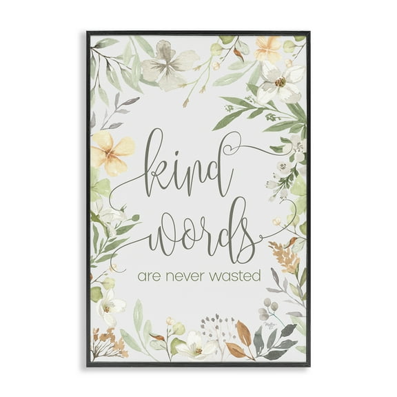 Stupell Industries Kind Words Never Wasted Plants & Flowers Painting Black Framed Art Print Wall Art, 12 x 18