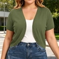 thumbnail image 5 of Lcziwo Women Plus Size Cardigan Sweater Short Sleeve Open Front Crop Shrugs Lightweight Elegant Summer Bolero for Dresses Army Green,XXXL, 5 of 9