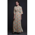 thumbnail image 2 of Bimba Rayon Leaves,Groundcover Roses & Miosotis Floral Printed Gown Kimono Sleeves Summer Long Maxi SlitÂ&nbsp;Dress-Large, 2 of 6
