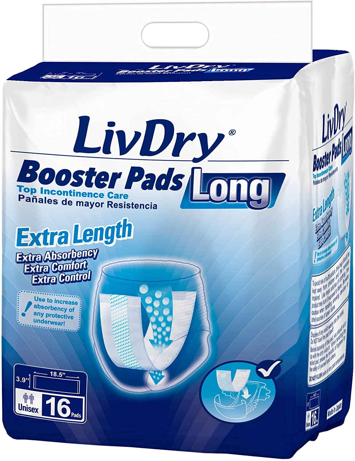 LivDry Unisex Incontinence Booster Pads Extra Absorbent Disposable