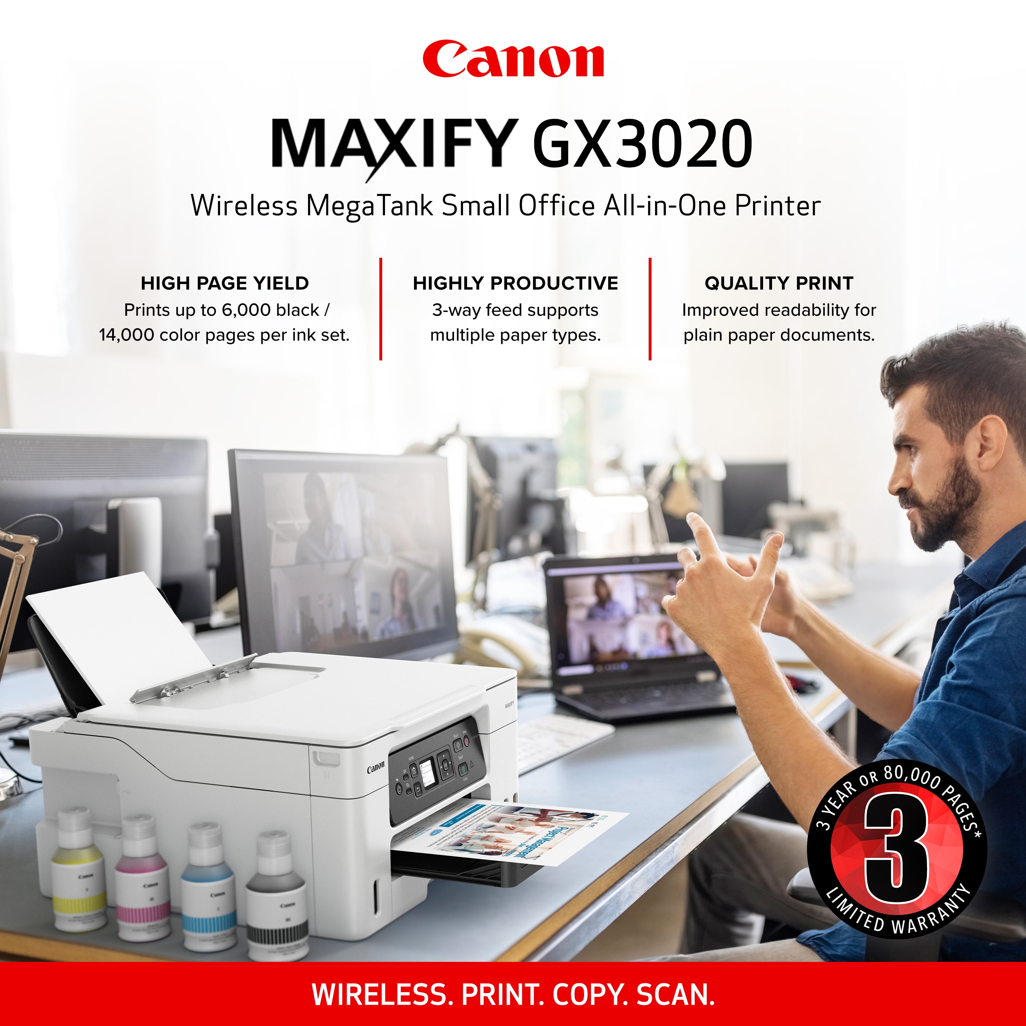 MAXIFY GX3020 Wireless MegaTank Small Office All-In-One Printer