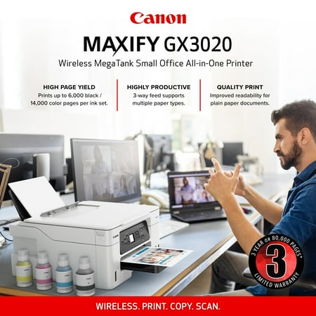 Canon - MAXIFY MegaTank GX3020 Wireless All-In-One Inkjet Printer - White