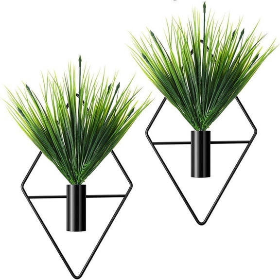 2-Pack Iron Wall Mount Vase Holder, Diamond Shape Hanging Planter for Artificial Greenery Modern Style Home Decor