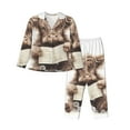 thumbnail image 1 of Fotbe Relaxed Cute Cow Reading Conjunto de Pijama de Manga Larga para Mujer con Estampado, Ropa de Dormir de 2 Piezas, Conjunto de Casa Suave y Cómodo con Bolsillos-Small, 1 of 7