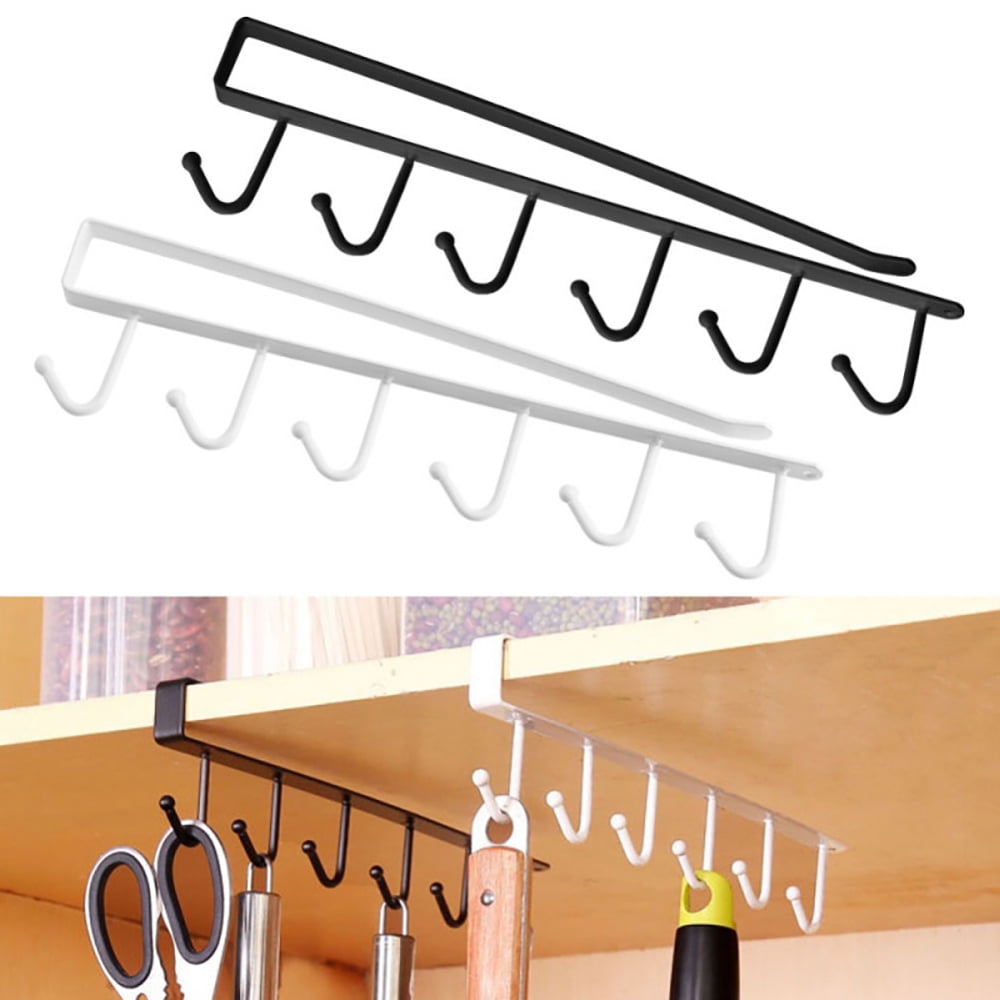 HOTBEST 6 Hooks Under Mug Hanger Adhesive Cup Holder Hanger