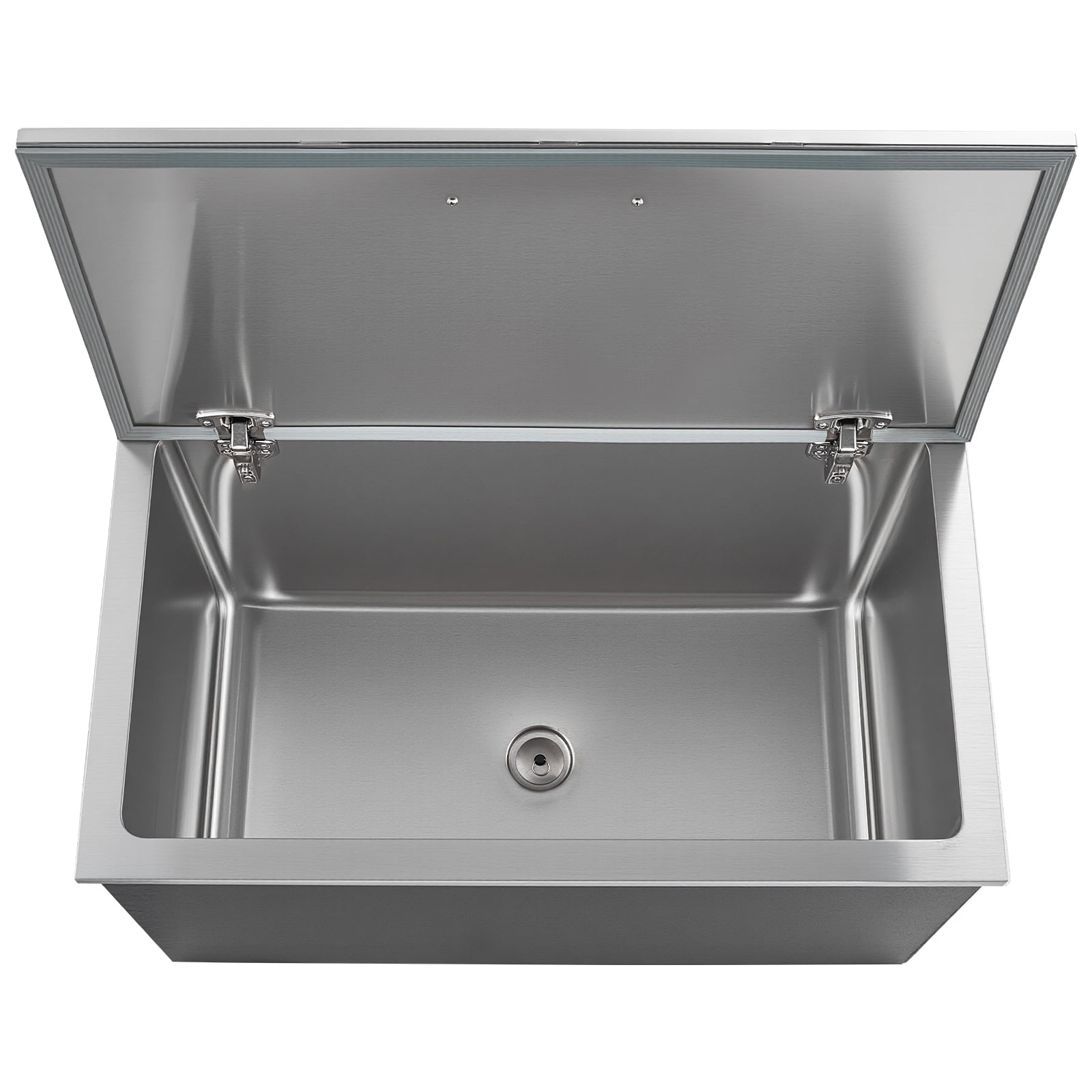 KFFKFF Stainless Steel Drop-In Ice Chest, 28"L x 16"W x 17"H, 87.6 Quart Cooler with Flip Lid for Outdoor Kitchen, Patio Bar, Includes Drain-Pipe Set for Chilling Beverages