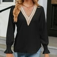 thumbnail image 2 of BLVB Women's Casual Lace V Neck T Shirts Dressy Lantern Long Sleeve Tops Loose Tunic Blouses Fall Clothes, 2 of 6