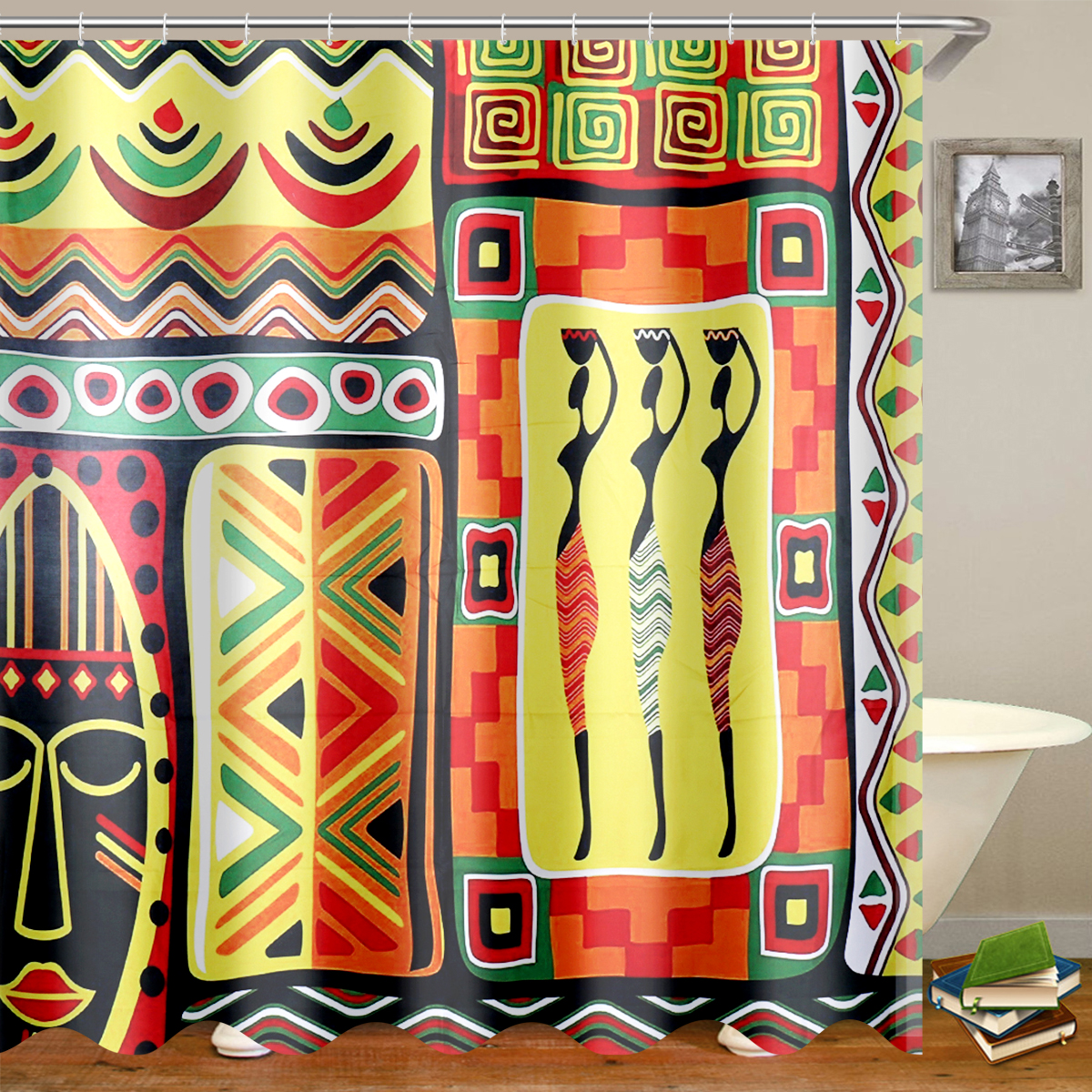 4Pcs Set African Girls Bath Shower Curtains Waterproof Bathroom Set