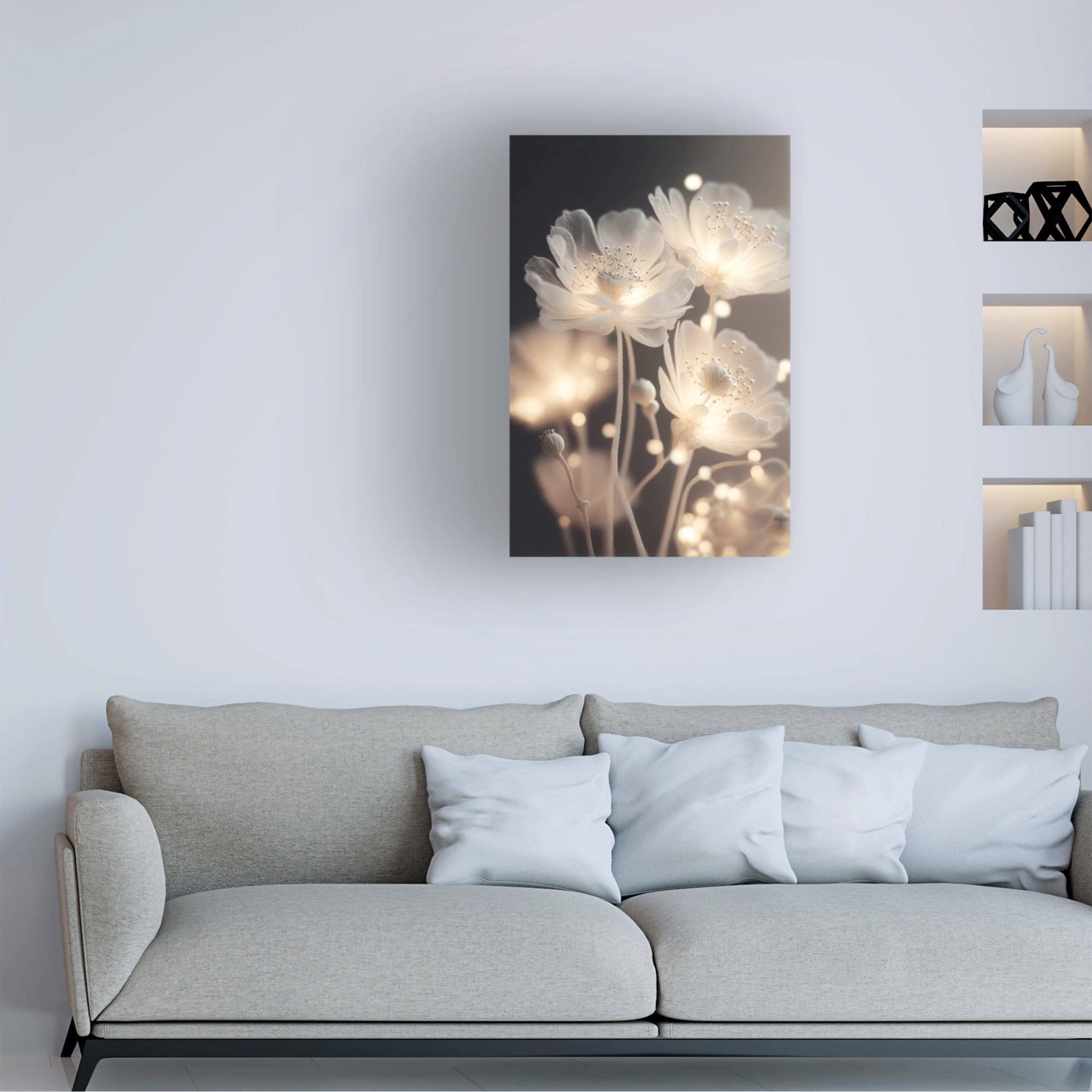 Canvas Wall Art - Treechild 'White Glowing Flowers' Wall Art for Living Room, Bedroom, or Office D?cor by Trademark Fine Art - 16 x 24 Inches