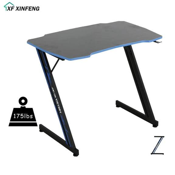 XF XINFENG 39" Z-Shaped Computer Desk, Ergonomic, Simple, Office/Home Table, PC Workstation Gaming Table with Mouse Pad & Headphone Hook, Blue