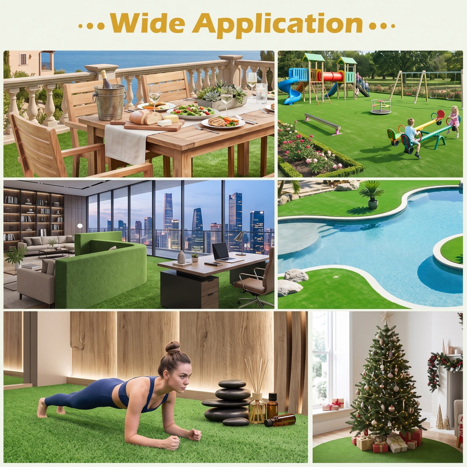 ALPULON 10 x 6.5 FT Artificial Turf Grass Rug, 65 sq.ft Realistic Synthetic Lawn Mat with Low 0.3 Inch Pile Height, Drainage Holes for Balcony Patio Yard Pet, Green