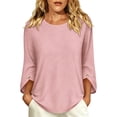 thumbnail image 5 of ClodeEU Women's Crew Neck 3/4 Sleeve Blouse,Solid Casual Loose Fit Basic Top Pink,Women's Plus XL, 5 of 7