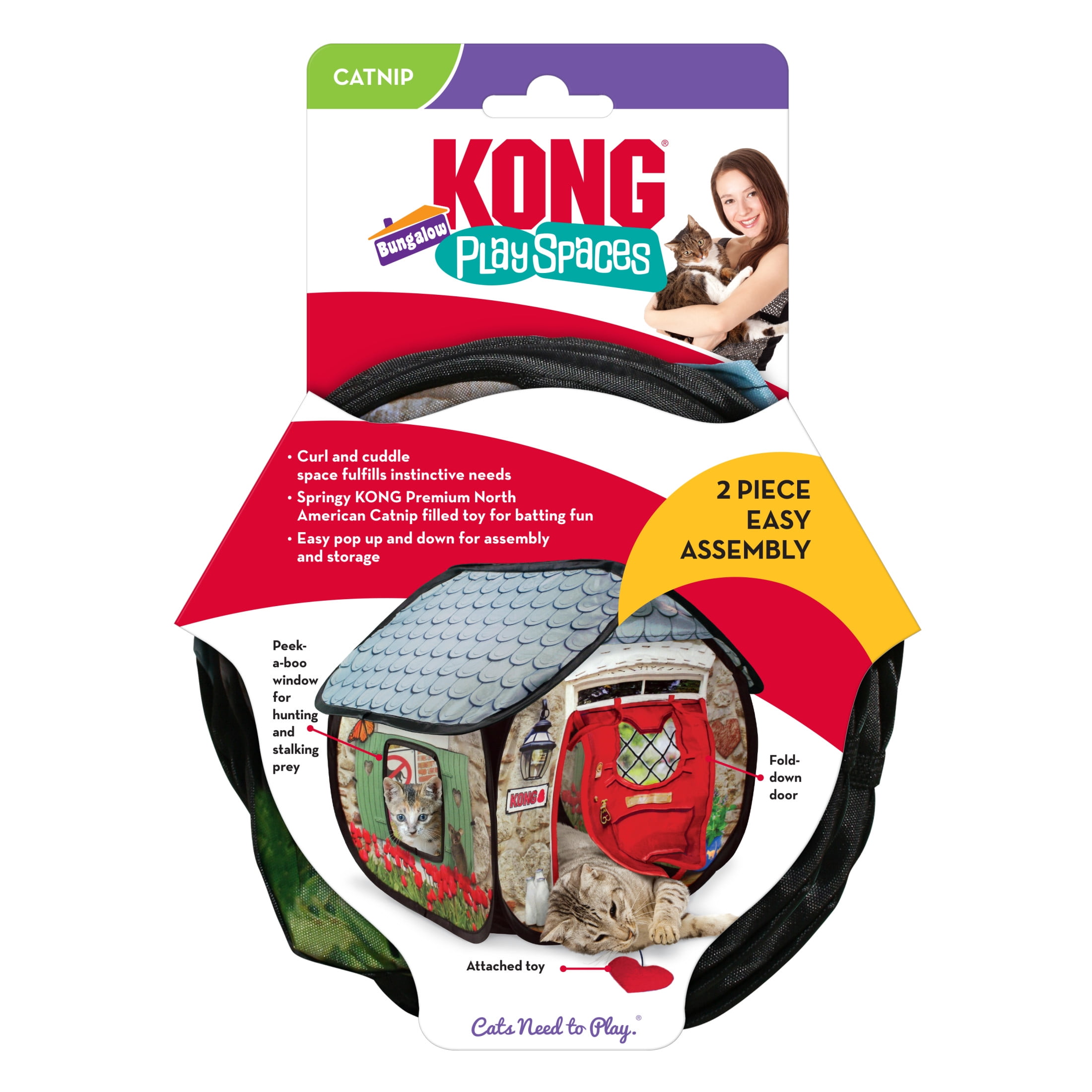 KONG® Play Spaces Bungalow, Foldable Hideaway Cat Toy, with Premium North American Catnip