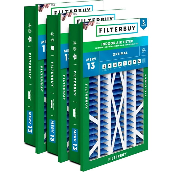 Filterbuy 16x25x5 MERV 13 Pleated HVAC AC Furnace Air Filters for Honeywell Return Grille (3-Pack)