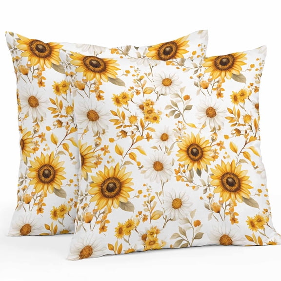 Country Watercolor Outdoor Pillow Covers Pack of 2 Sunflowers Yellow Green Leaf Vintage Waterproof Throw Pillow Covers Decorative Cushion Cases for Patio Garden Tent Balcony Couch 18x18 inch