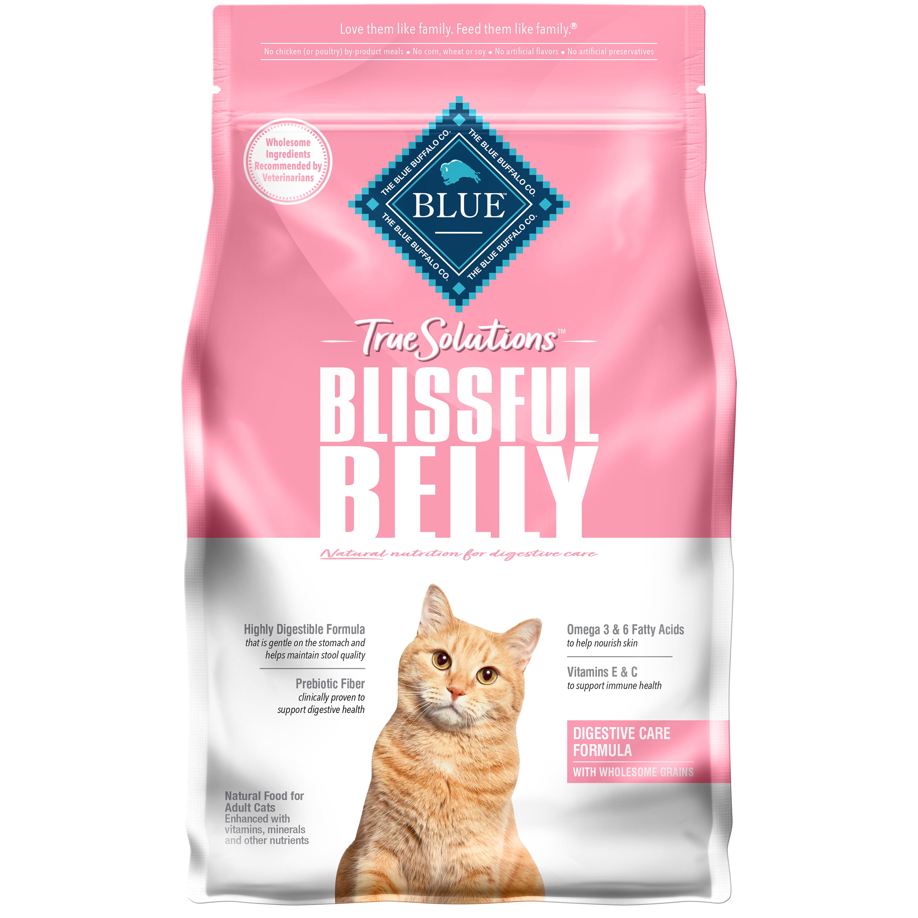 Blue Buffalo True Solutions Blissful Belly Digestive Care Chicken Dry Cat Food for Adult Cats, Whole Grain, 3.5 lb. Bag