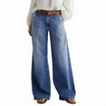 thumbnail image 3 of Wide Leg Jeans for Women Mid Waist Baggy Decor Denim Washed Pants Blue S, 3 of 9