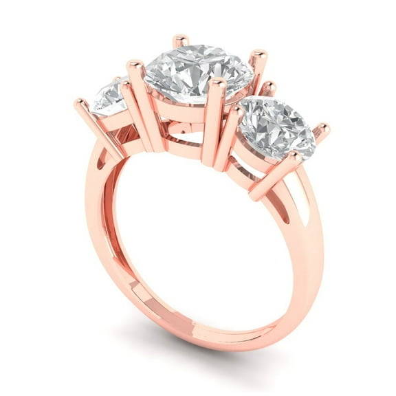3.25 ct round cut clear Zircon 18k rose gold 3 stone Bridal Wedding Engagement Promise Anniversary Ring for Women size 5.25