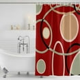 thumbnail image 2 of Polyester Fabric Geometric Red Shower Curtain, Boho Retro Abstract Circle Black Green Waterproof Bathtub Curtain Bathroom Decor Set with Hooks 72 x 72 Inches, 2 of 6