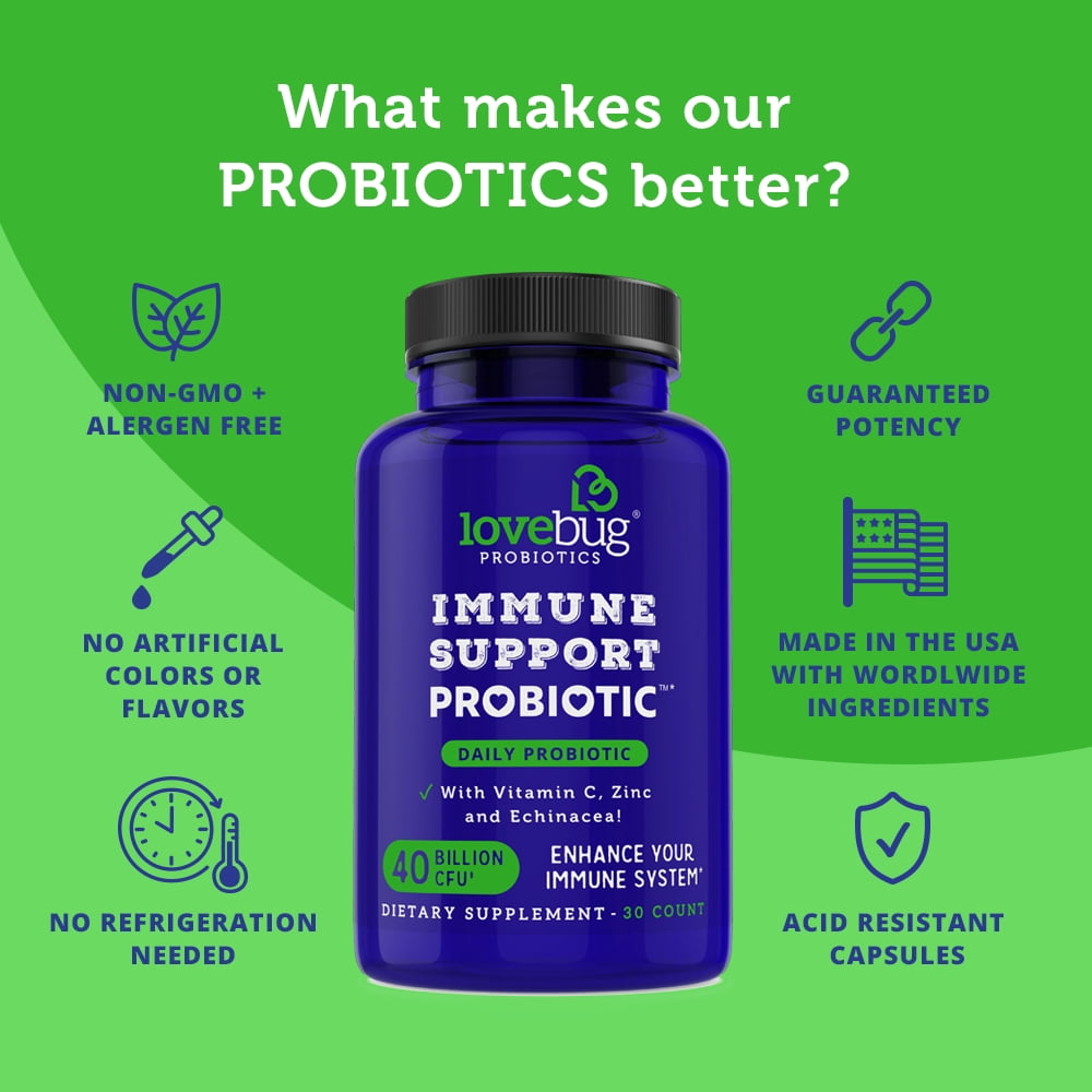 LoveBug Probiotics Unisex Immune Support Daily Probiotics, 30 Count