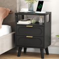 thumbnail image 1 of Nightstand with Charging Station, LED Modern Black Nightstand with 2 Drawer Bedside Table for Bedroom Living Room, 1 of 7