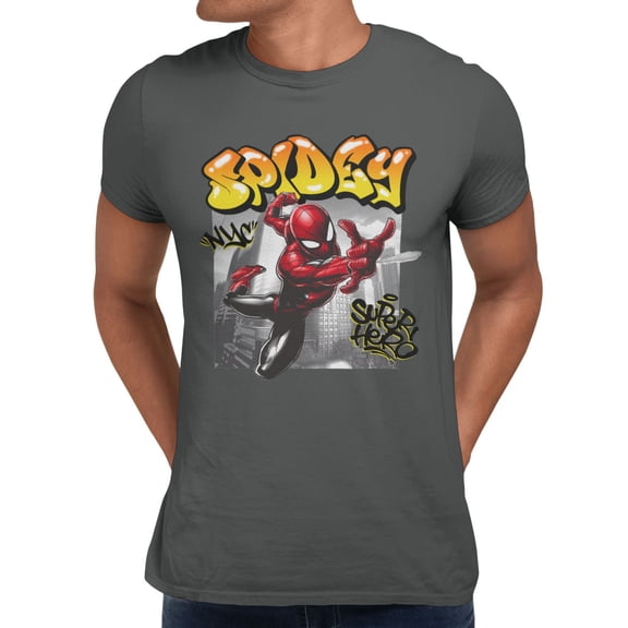 Marvel Spider-Man Spidey NYC Superhero Men's T Shirt (Charcoal, S-XXXL)