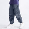 thumbnail image 2 of Lenpel Boys Girls' Baggy Joggers Kids Elastic Waist Pull on Pleated Cinch Bottom Cargo Pants Casual Athletic Pants(Navy,14-15 Years), 2 of 6