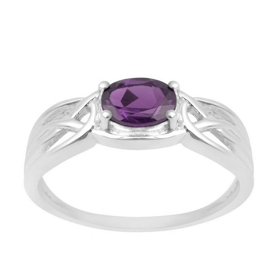 1.00 Ctw Oval Shape Amethyst 925 Sterling Silver Solitaire Horizontal Women Engagement Ring