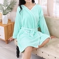 thumbnail image 6 of Kaemgyyd Robes for Women Fluffy Fuzzy V Neck Bath Robe Knee Length Bathrobe Bow Front Ladies Outfits（Mint Green,One Size）, 6 of 7