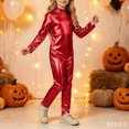 thumbnail image 2 of WXFAZCVU Girls Jumpsuit Crewneck Long Sleeve Shiny Romper Kids Slim Fit Bodysuit Trendy Clothes Size 5-6 Years, 2 of 4