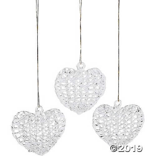 Spun Glass Heart Christmas Ornaments