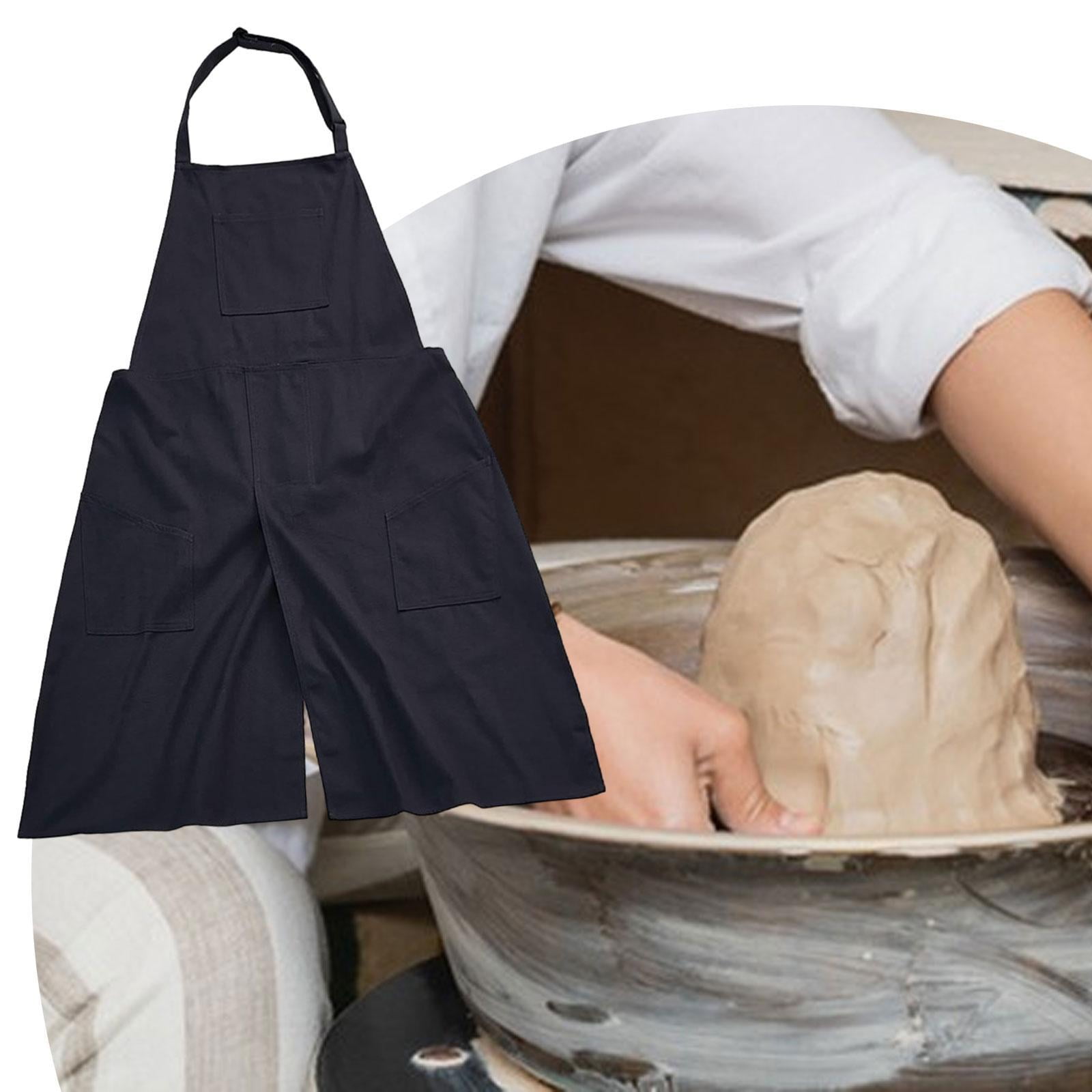 Fiocias Pottery Apron Split Leg Apron,Sturdy Multipurpose for Women Simple Ceramics Clay Black