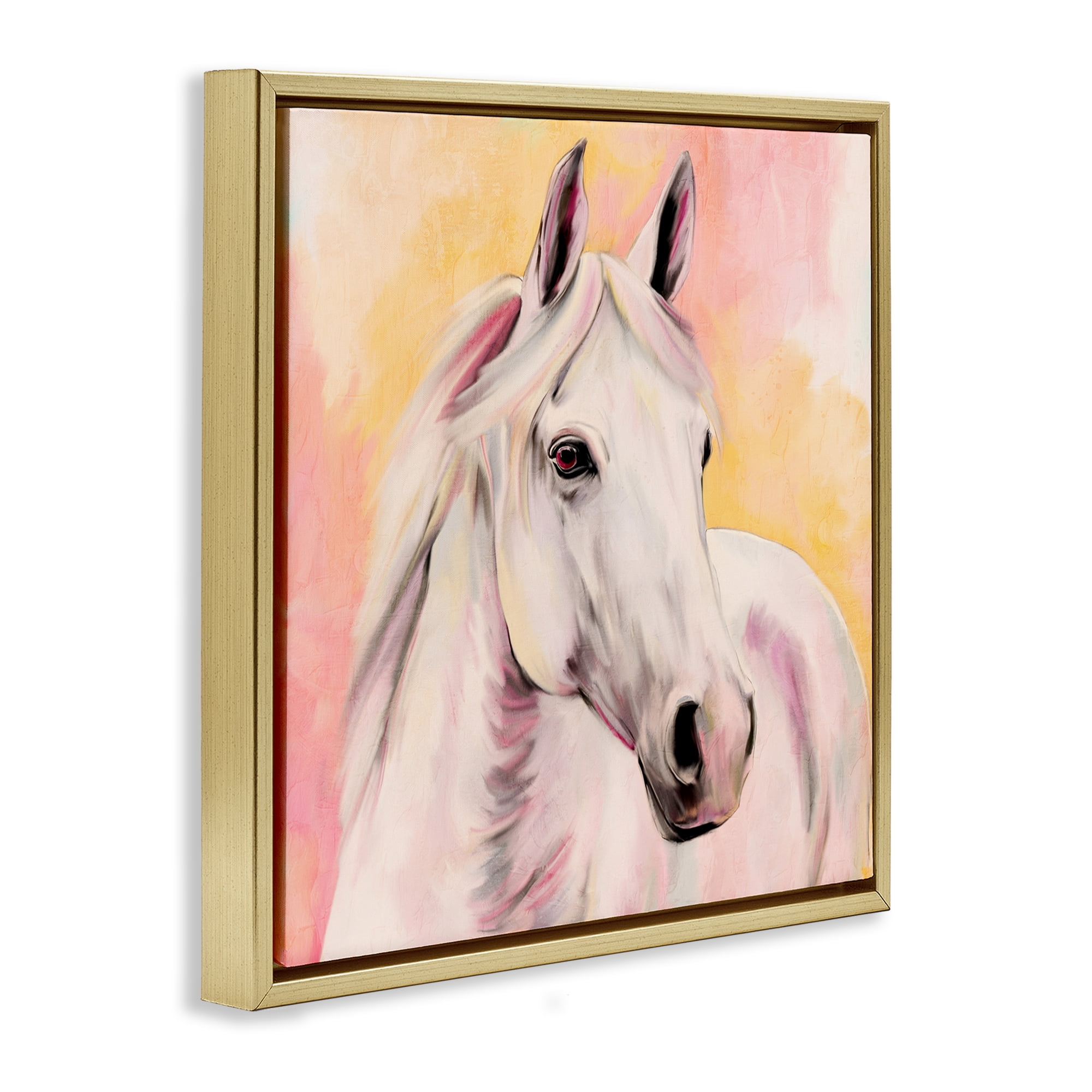 Sunset White Horse Gold Framed Floater Canvas Wall Art, design by Kim Allen