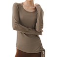 thumbnail image 2 of Camiseta Deportiva de Larga para Mujer, Cuello Redondo, Corte Ajustado, Ideal para Yoga y Otras Actividades Al Aire Libre Marrón L, 2 of 8
