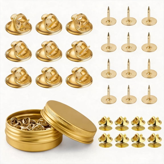 Metal Locking Pin Backs, 80-Piece Set, Badge Insignia Pin Keepers, Secure Locking Clasp, Metal Replacement Fasteners, Gold