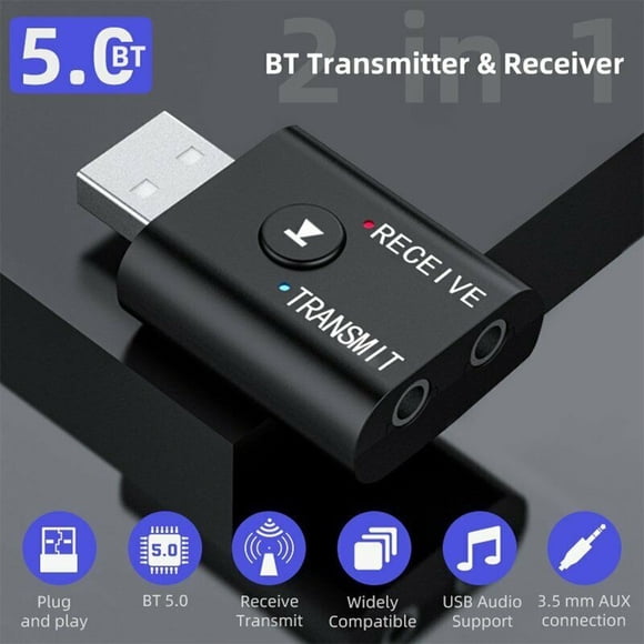 MYG Bluetooth 5.0 Transmitter Receiver 2 in 1 Wireless Audio 3.5mm USB Aux Adapter