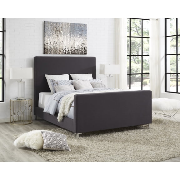 Inspired Home Samouel Linen Bed Upholstered Queen, Charcoal