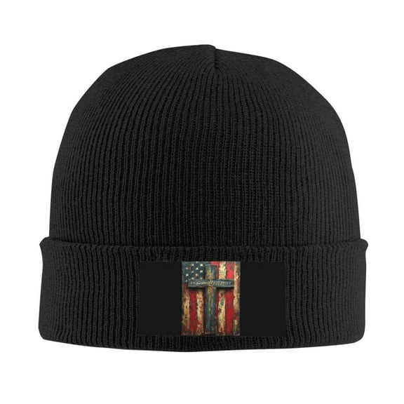 In God We Trust, U.S. Flag With Cross Men Women Knitted Hat Adult Knit Beanie For Fall Winter Knit Hat Cap Slouchy Knitted Skull Cap