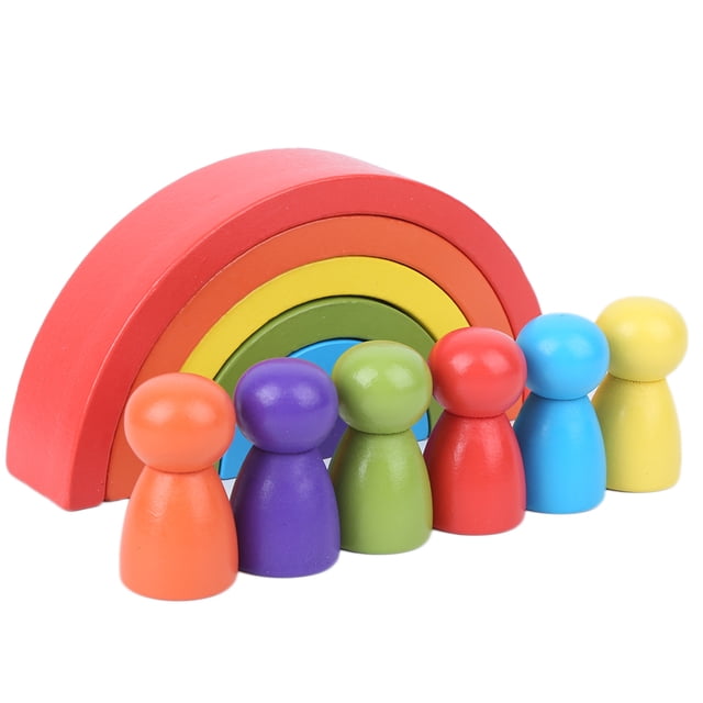 Juego de bloques de construcción de madera para apilar, arcos, juguetes educativos creativos para bebés (bloques pequeños de madera para hombres)