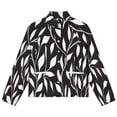 thumbnail image 4 of Jackets for Women Winter Coat Jackets Flannel Stand Collar Jacket(Black White Leafy Floral Pattern,Size:S-4XL), 4 of 7