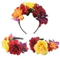 thumbnail image 2 of ZPAQI Women Day of The Dead Headband Artificial Contrast Color Rose Flower Crown with Fake Stamen Mexican Halloween Festival Headpiece, 2 of 6