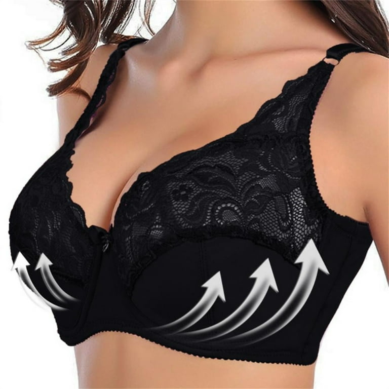 EHTMSAK Women's Soft Bra Push Up Unpadded Lace Comfort Wireless Lightly  Lined T-Shirt Bra Black 44D 