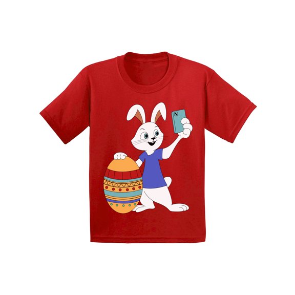 Awkward Styles Easter Unisex Youth Premium T-shirt Short Sleeve 100% Cotton Boy Girl Tee Happy Funny Bunny Takes Photo Easter Selfie Kids T Shirt S M L XL Child Clothes Easter Gifts Holiday Shirts