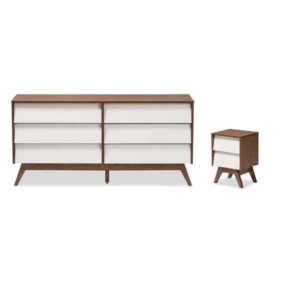 Home Square 2 Piece Dresser with Nightstand Bedroom Set in White/Walnut