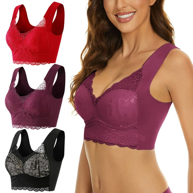 Hunpta 3pcs Plus Size Bras For Women Lace Underwear Wire-free Bralette Crop  Top Female Push Up Brassiere Anti-sag Bra 