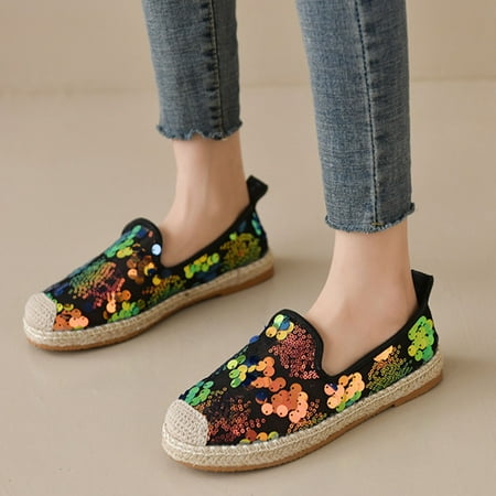 

NEGJ Womens Shoes Fashion Sequins Flat Slip On Soft Sole Fishermans Shoes Mesh Casual Shoes