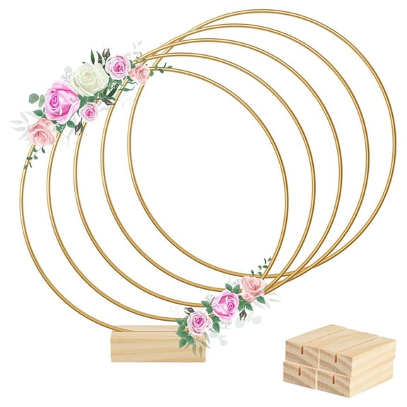 HOT! 5PCS 12in Metal Floral Hoop Centerpiece Ribbon 5 Wood Stands for Table Decoration DIY Wedding Wall Hanging