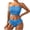 Blue, variant on Staron Women's Bikini Sets Solid Color Ruffle Strapless High Waist Swimwear Two Piece Bathing Suit for Beach Vacation Pool Party, Blue M