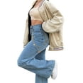 thumbnail image 2 of Blotona Womens Juniors High Waist Baggy Flare Jeans Casual Straight Wide Leg Fashion Boyfriend Streetwear Denim Pants Fahion Streetwear, 2 of 6