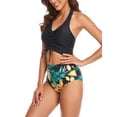 thumbnail image 4 of Faithtur Daughter  Mother Family Matching Swimwear Solid Color Sleeveless Drawstring V-Neck Tops + Leaves Print Panties Bikini Set, 4 of 9